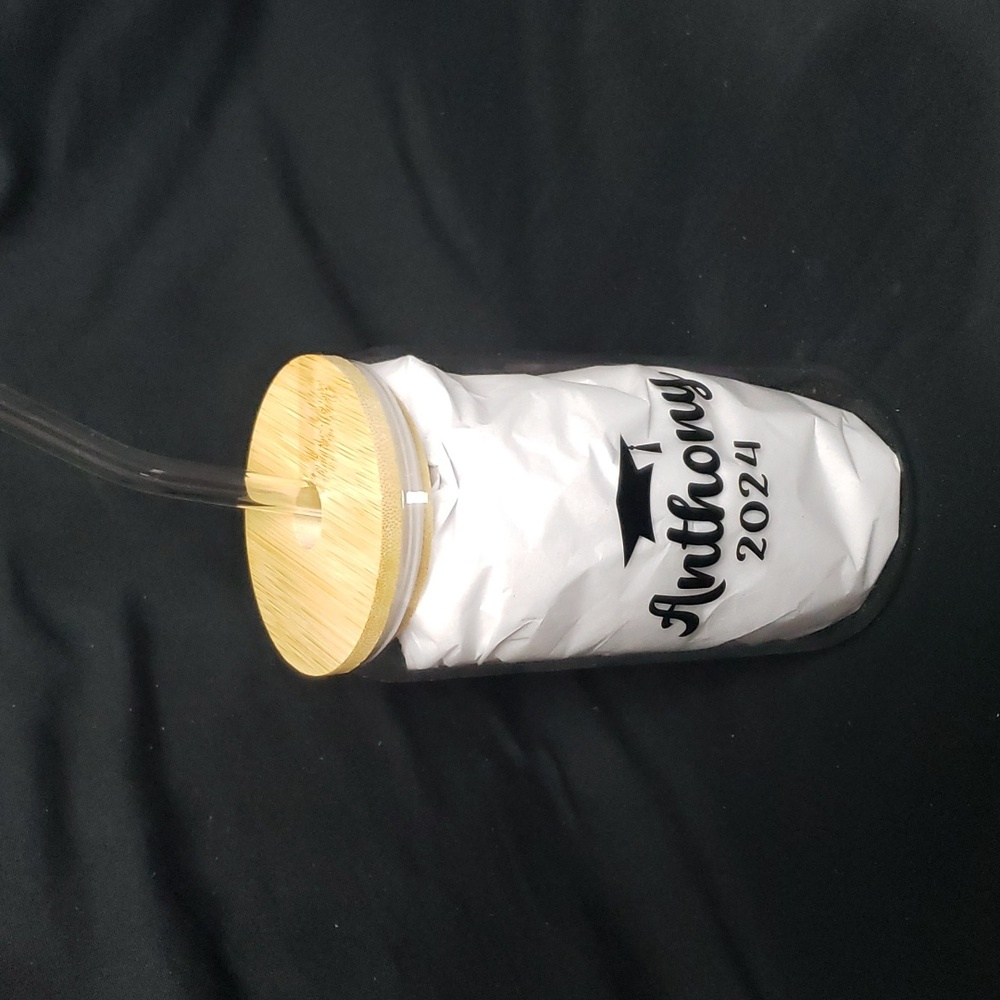 One Personalized Graduation Bamboo Glass Tumbler with Name and Graduation Year - Picture 3 of 4